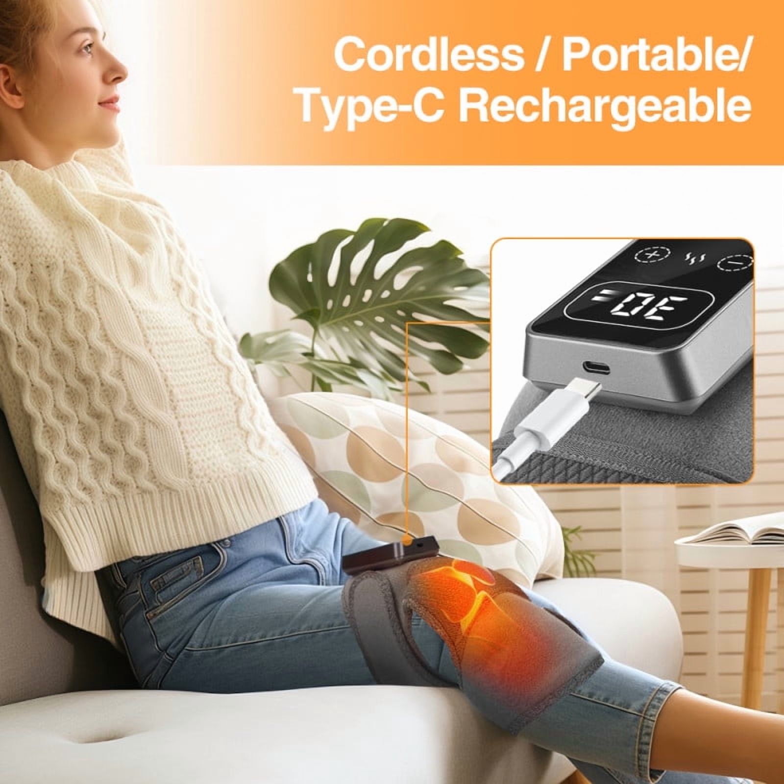 Cordless Heating Knee Massager, 2PCS Knee Shoulder Elbow 3-in-1 Heating Vibration Massager, Portable Wireless 3D Wrap Massager, Suitable For Office, Study, Home Ideal Gift
