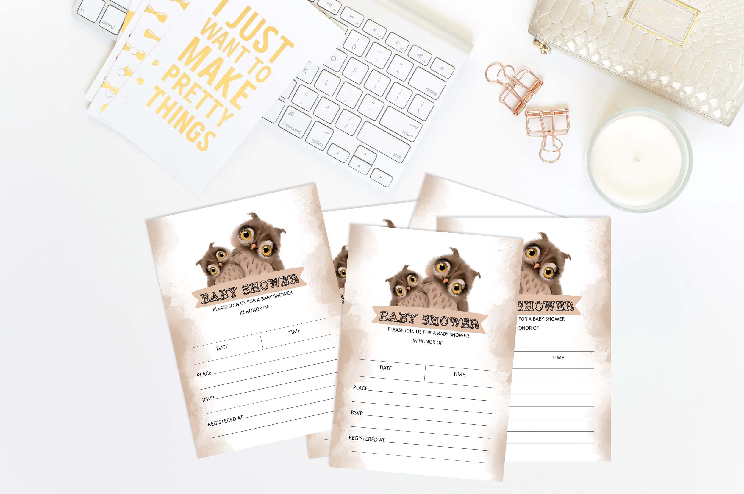 Inkdotpot 30 Fill In StyleBaby Shower Invitation Cards Owl Bird Blank Invites