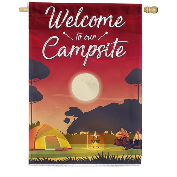 America Forever Welcome to Our Campsite House Flag Double Sided Summer Campfire Camping Flags for Campers Seasonal Yard Outdoor Decorative Flag - 28 x 40 Inch