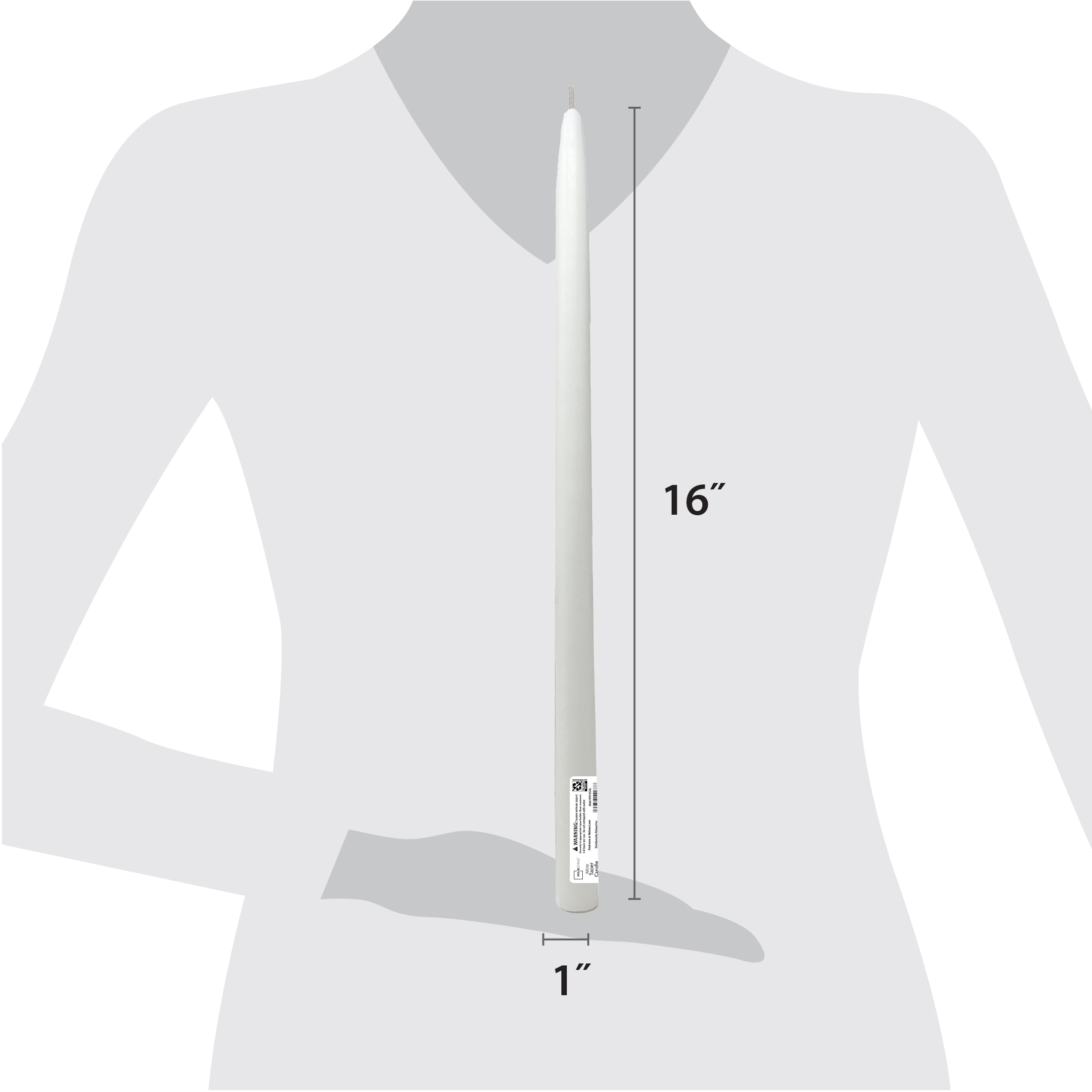 Mainstays Paraffin Wax 16" Taper Candle, Unscented, White