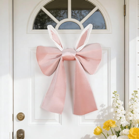VZQI 28 x 20 in Easter Bunny Wreath Decorations Large Pink Bow Easter Bows Tree Topper Spring Season Front Door Decoration DIY