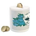 thumbnail image 2 of Skull Piggy Bank, Skeleton Head with Oriental Paisley Details Roses Leaves Design, Ceramic Coin Bank Money Box for Cash Saving, 3.6" X 3.2", Fern Green White, by Ambesonne, 2 of 4