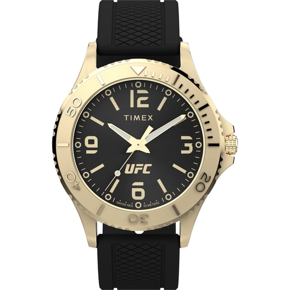 Timex UFC Unisex Gamer 42mm Watch - Black Strap Black Dial Gold-Tone Case
