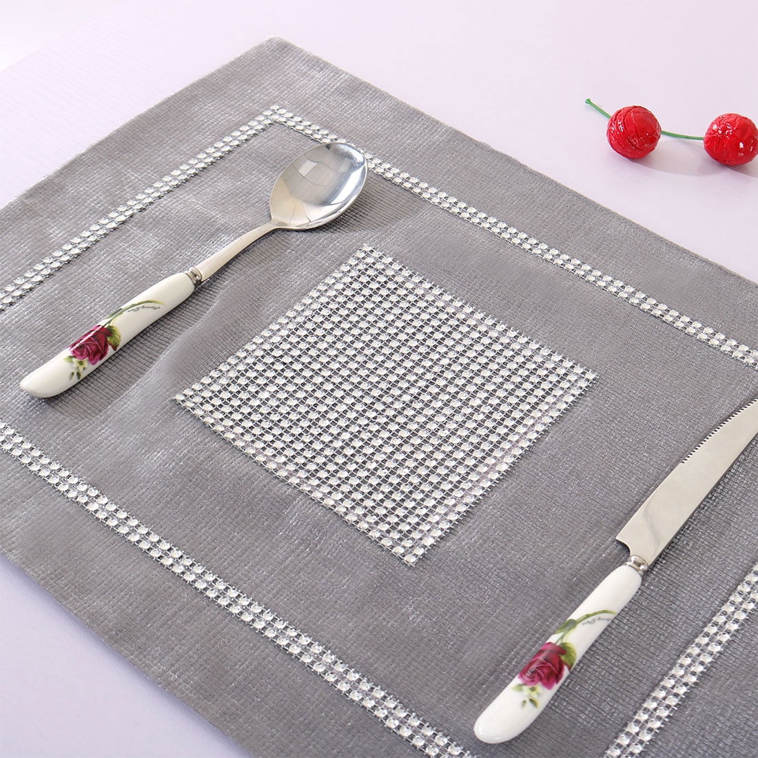 Unique Bargains Sparkle Luxury Velvet Table Runner Cushion Cover Placemat Gray
