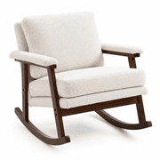 Rocking Chair, PAPROOS Teddy Upholstered Rocker Chair, Glider Rocker Accent Chair with Cushion, Rocking Chair for Nursery, Armchair Reading Chair for Living Room Bedroom, White
