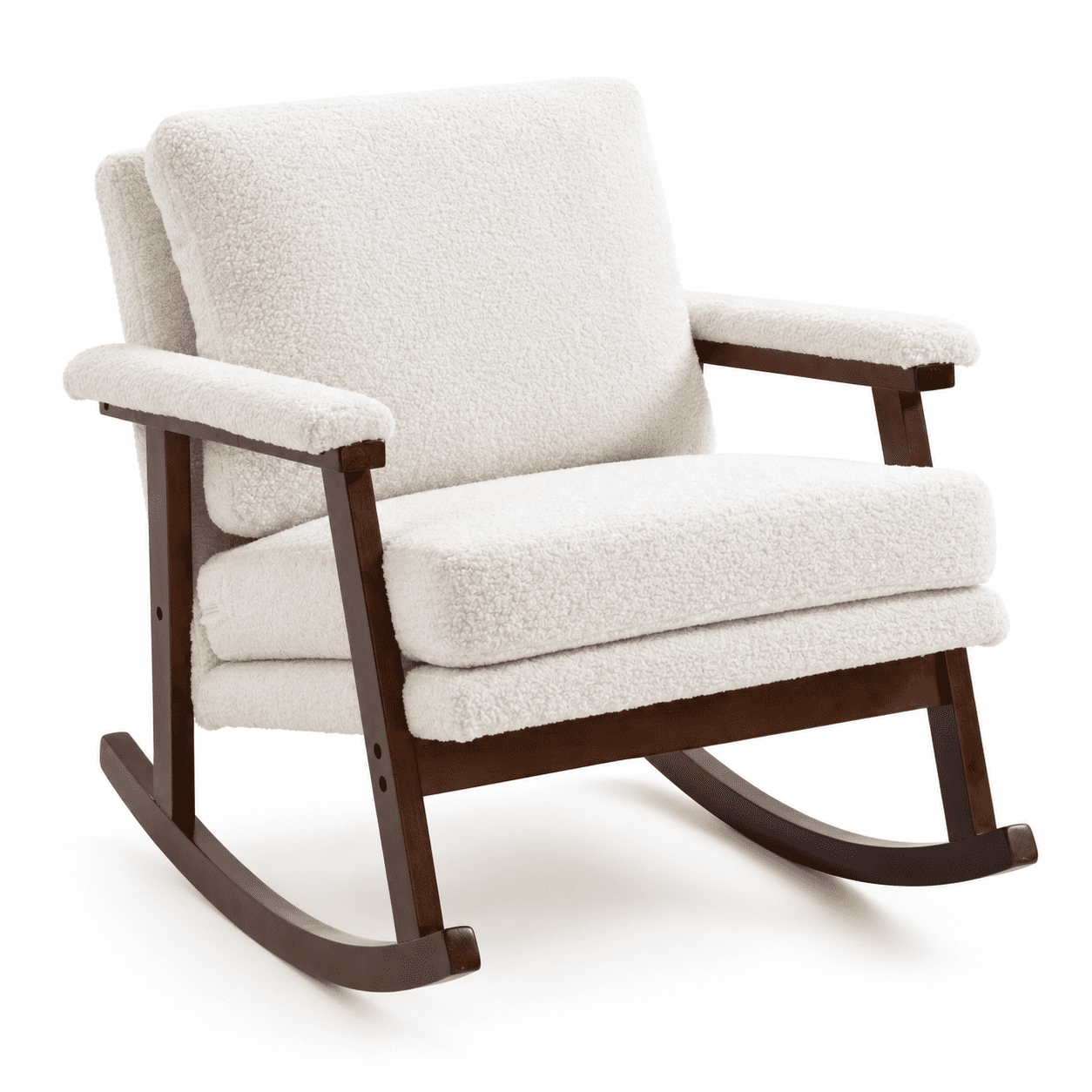 Rocking Chair, PAPROOS Teddy Upholstered Rocker Chair, Glider Rocker Accent Chair with Cushion, Rocking Chair for Nursery, Armchair Reading Chair for Living Room Bedroom, White