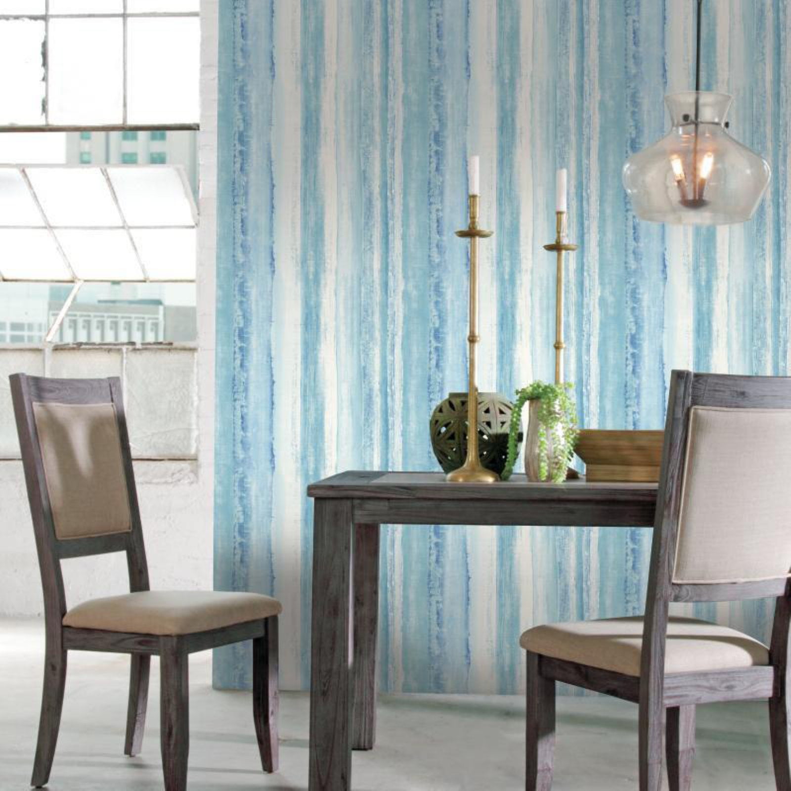 RoomMates Blue Watercolor Stripe Peel & Stick Wallpaper