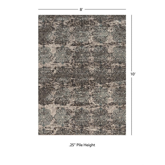 Linon Vintage Clara Power Loomed Microfiber Polyester 2'x3' Rug in Gray