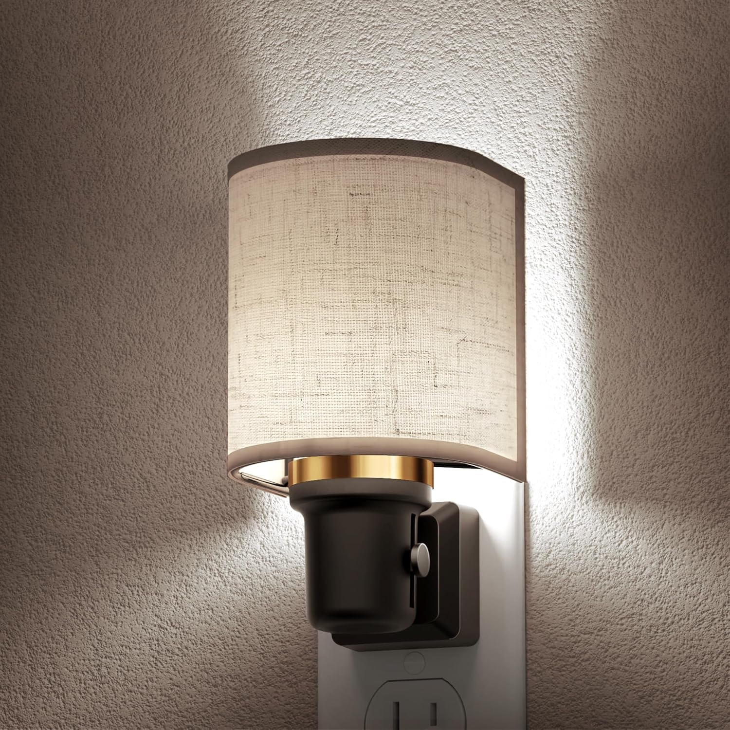 RGHJAR-Bright Night Lights Plug into Wall, Plug in Night Light Dimmable, Daylight White, Decorative Nightlights Plug in Wall, Light Sensor, Linen Fabric Nightlight for Hallway Kitchen, 1 Pack