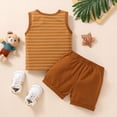 thumbnail image 4 of NOLDARES Boys Summer Clothes 2Pcs Outfits Cotton Sleeveless Tank Top and Elastic Shorts Casual Play Set 2T-6T Brown,12-18 M, 4 of 6