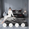 thumbnail image 3 of meiyoeat Japanese Black Wave Full Size Comforter Sets For Kids,Ukiyo-E Style Print Bedding Comforter Set,Black Reversible,3 Pieces, 3 of 7