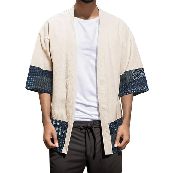 Mens Join Together Style National Style Retro Hanfu Japanese Loose Cardigan Coat