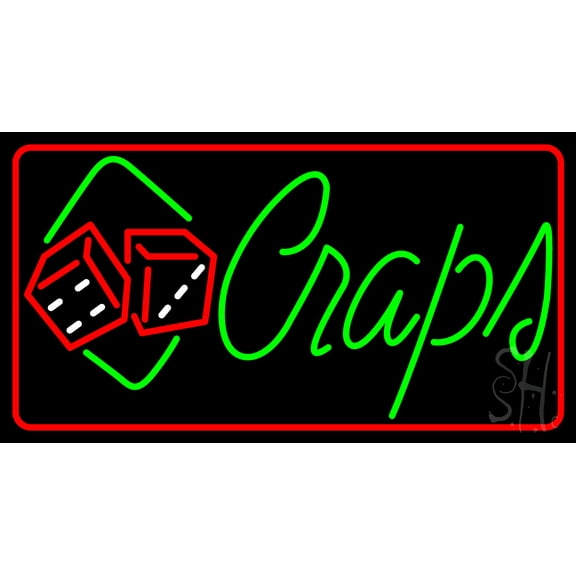 Green Craps Dice LED Neon Sign 20 x 37 - inches, Black Square Cut Acrylic Backing, with Dimmer - Bright and Premium built indoor LED Neon Sign for wall décor, arcarde, and storefront.
