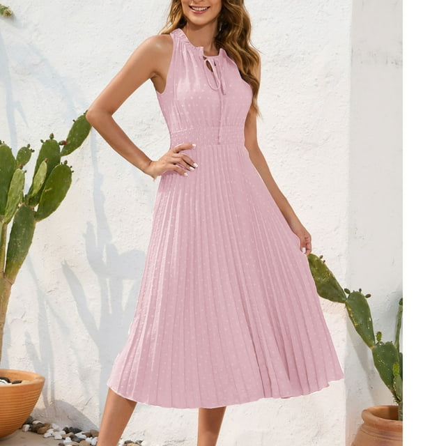 Qiopertar Robe d'Été Mode Femme Manches Courtes Col Rond Mi-Mollet Imprimé Floral Liquidation Livraison Gratuite à Moins de 5$ jusqu'à 90 % de Réduction