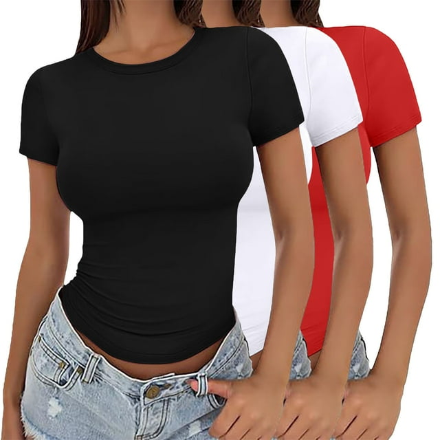 T-Shirt à Manches Courtes pour Femmes Soldes de Liquidation T-Shirts Mélangeurs pour Femmes T-Shirt Court pour Filles Chandail d'Été pour Femmes Col Rond Fin Mode Manches Courtes