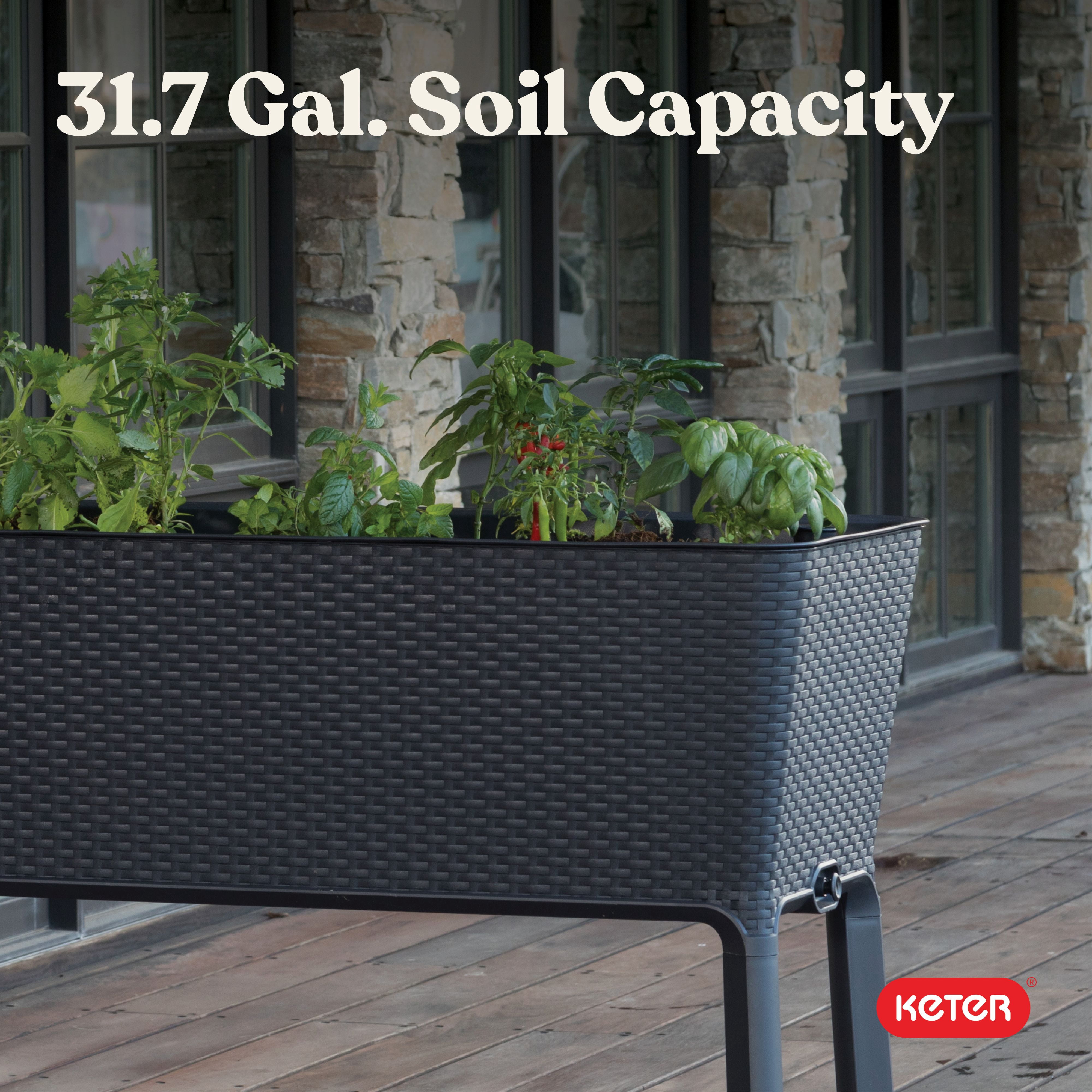 Keter 19.4" x 44.9" x 29.8" Resin Durable Raised Garden Bed with Self-Watering Drainage Planter Box