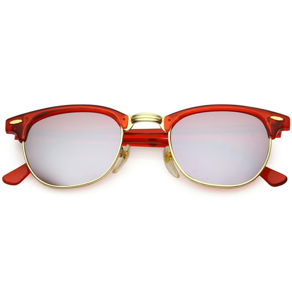 True Vintage Horn Rimmed Semi Rimless Sunglasses Mirrored Square Lens 49mm (Red / Red Mirror)