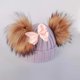 thumbnail image 1 of kids winter toddler baby kids faux fur butterfly ribbon tie hat cap beanie with 2 two double pom poms scarf ears hat for girl, 1 of 4