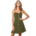 thumbnail image 4 of Femmes Robe Courte Dos Nu Bretelles Bouton Robe Décontractée Robes d'Été Sans Manches Bleu L, 4 of 6