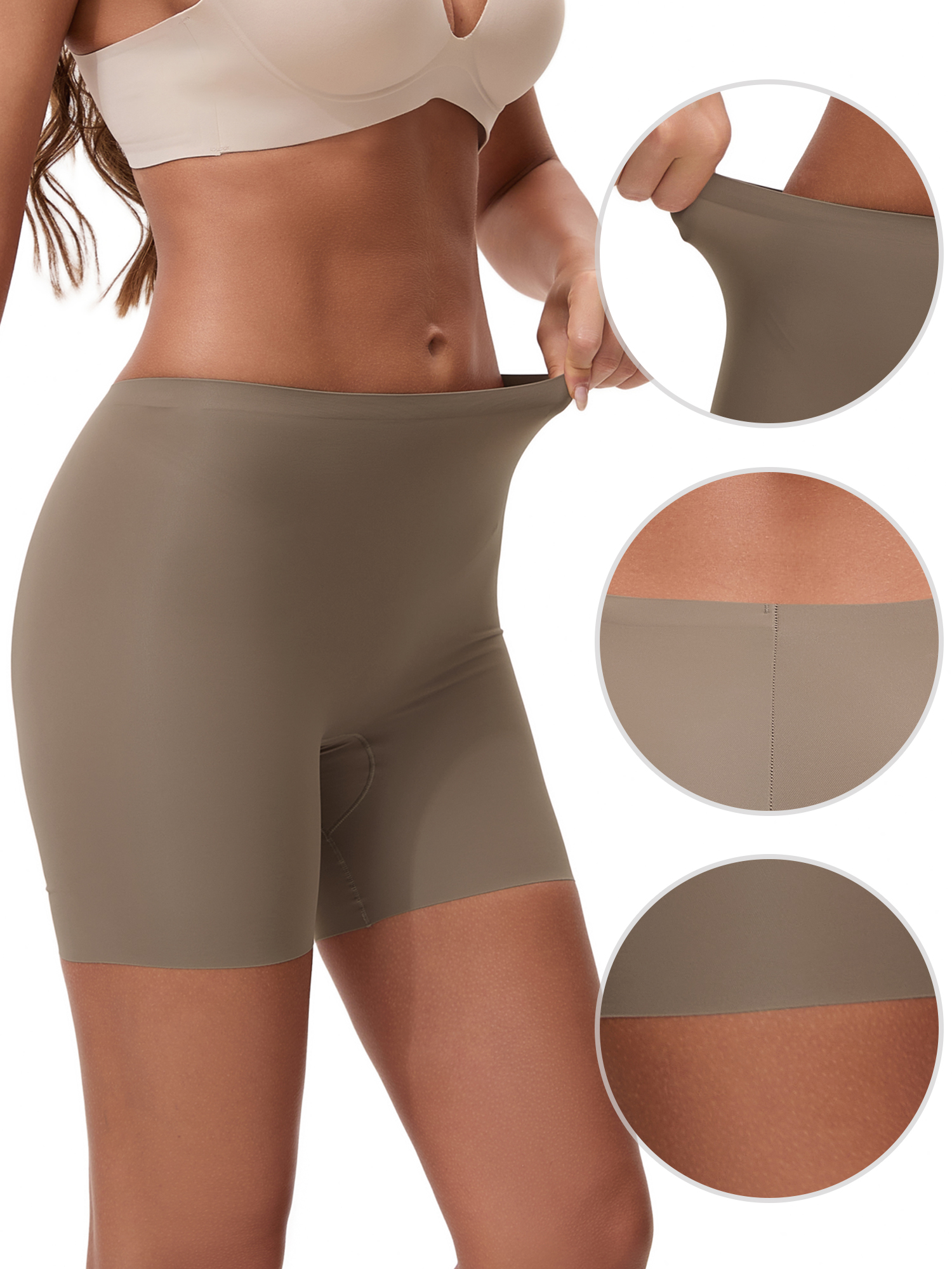 Unique Bargains Seamless Tummy Control Butt Lifter Thigh Slimmers Slip Shorts L Brown