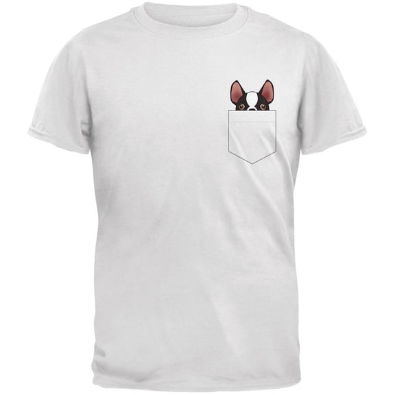 Boston Terrier Pocket Pet White Adult T-Shirt - Small