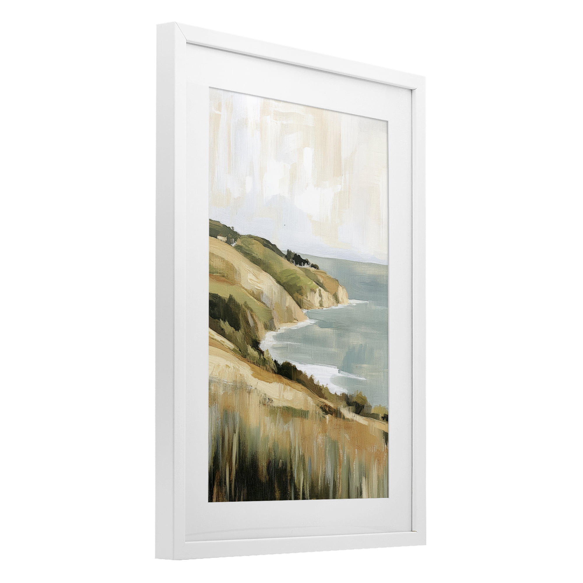 Stupell Industries Serene Cliff Coast Landscape White Framed Print Under Glass, design by Petal Prints Design