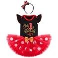 thumbnail image 2 of IBTOM CASTLE Toddler Baby Girls 1st 2nd 3rd Birthday Outfit Romper Top + Polka Dots Tutu Skirt + Headband Set for Cake Smash Photo Shoot 1 Year Black-My Birthday, 2 of 8