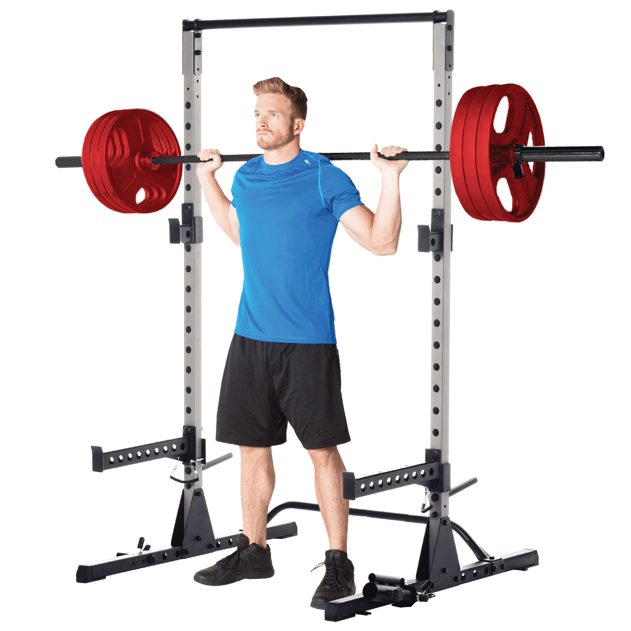 Landmine 360° Swivel Fitness Reality Squat Rack Power Cage with J-Hooks Weight Plate Storage Attachment and Power Band Pegs 
