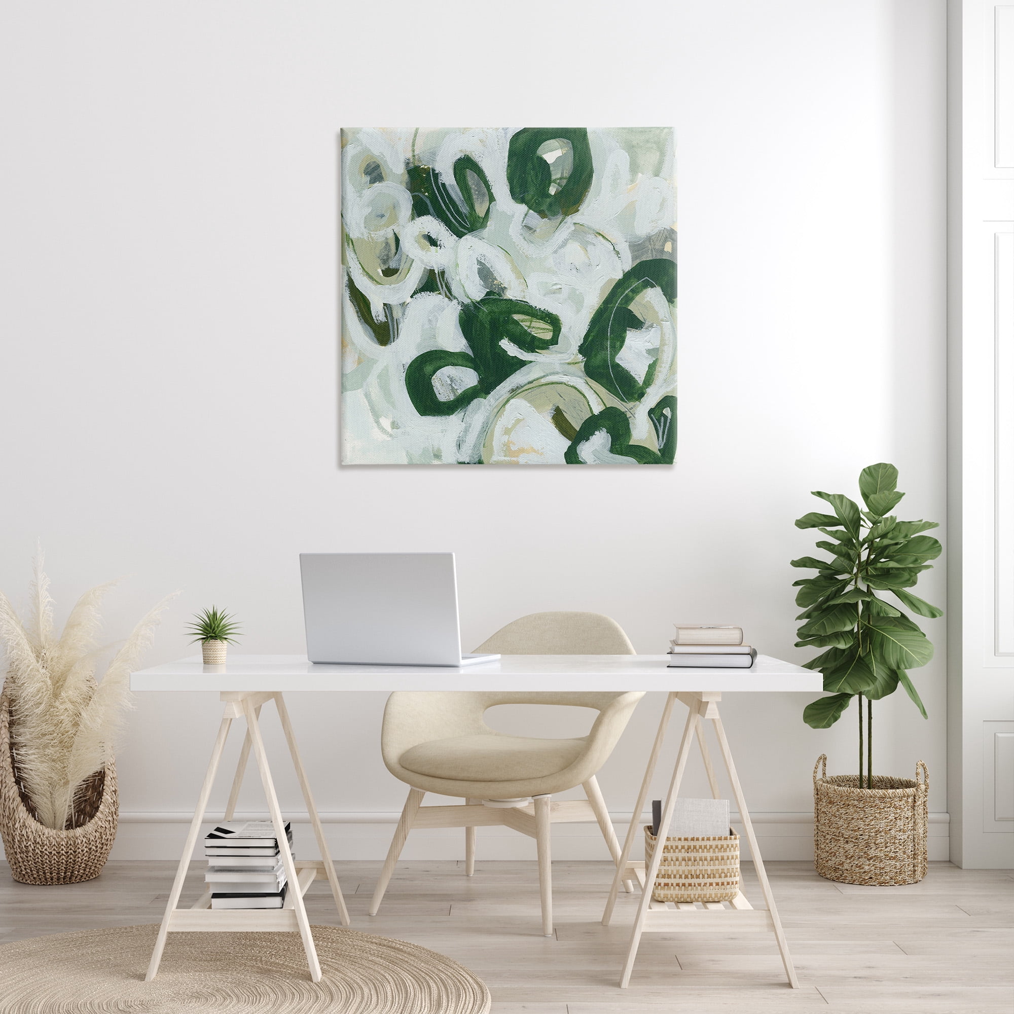Stupell Industries Green Hued Shapes Abstract Painting Gallery Wrapped Canvas Art Print Wall Art, 36 x 36