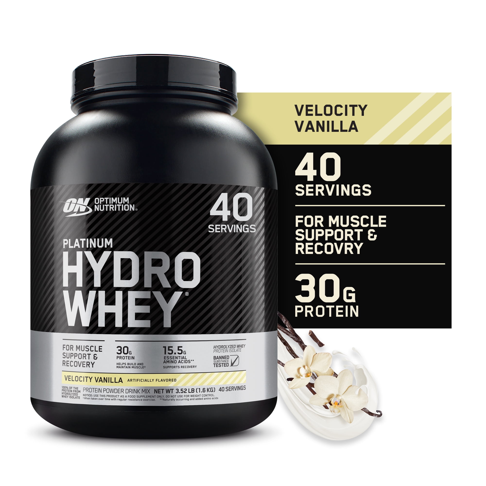 Optimum Nutrition, Platinum Hydro Whey Protein Powder, Velocity Vanilla, 3.52 lb, 40 Servings