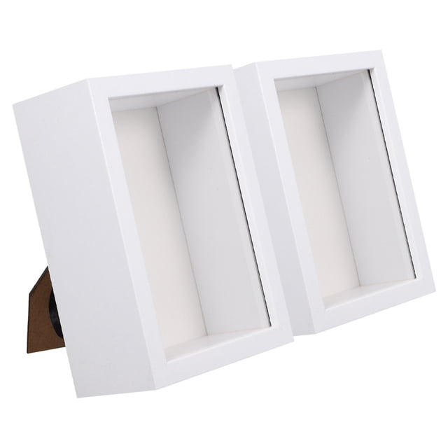 OULII 2Pcs White Wooden Photo Display Box with Glass Window for Dried Flowers Specimen Display