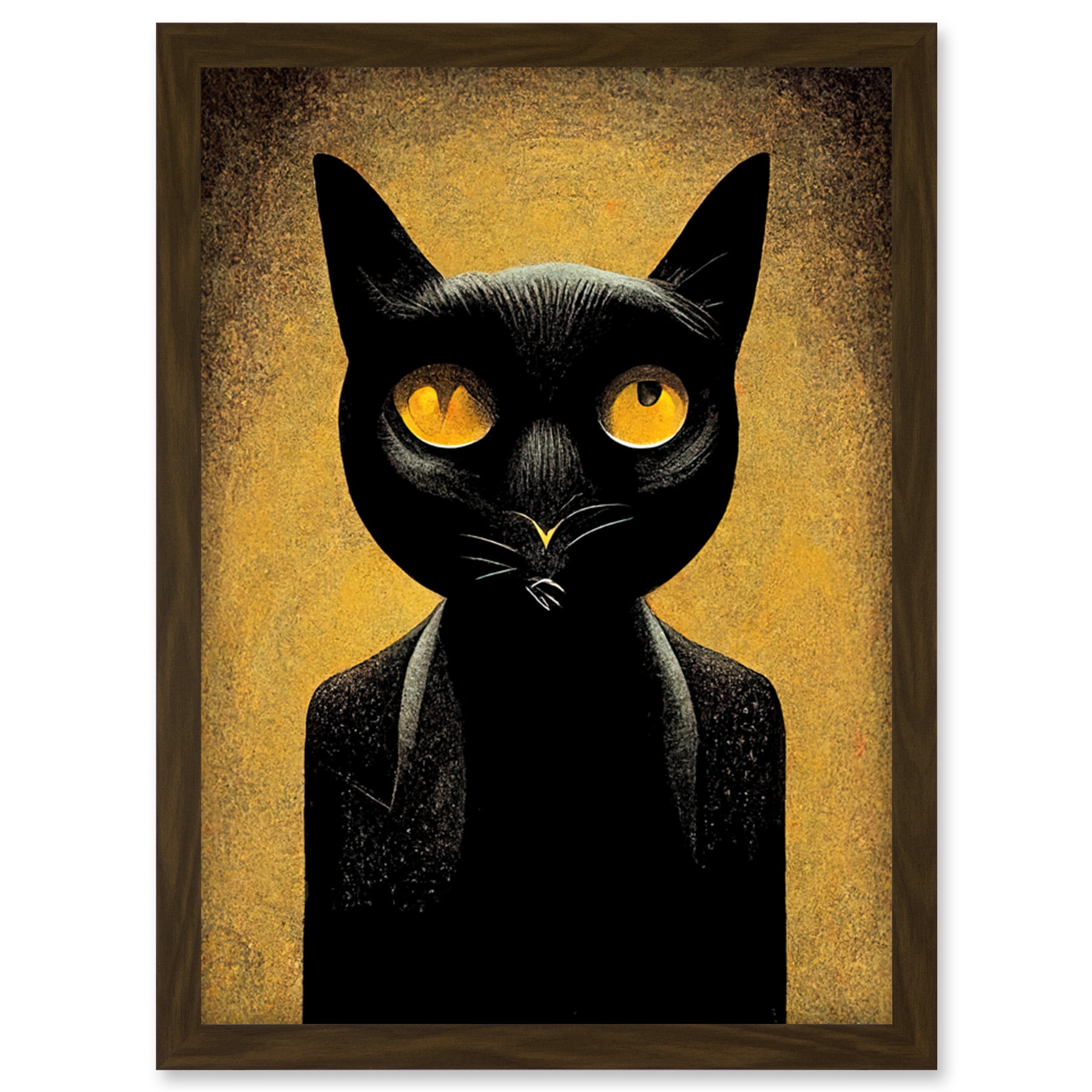 Black Cat Le Chat Noir Modern Mustard Artwork Framed Wall Art Print A4 ...