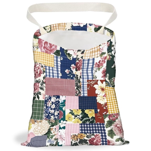 Floral Patch Print Car Trash Bag Hanging Garbage Bag with Snap Buttons Car-Back Seat Trash Storage Portable Dustbin