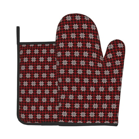 

Gaeub Red Buffalo Plaid Merry Christmas Print Oven Mitts and Pot Holders Sets of 2 Heat Resistant Pad Cooking Gloves for Baking BBQ Home Decor