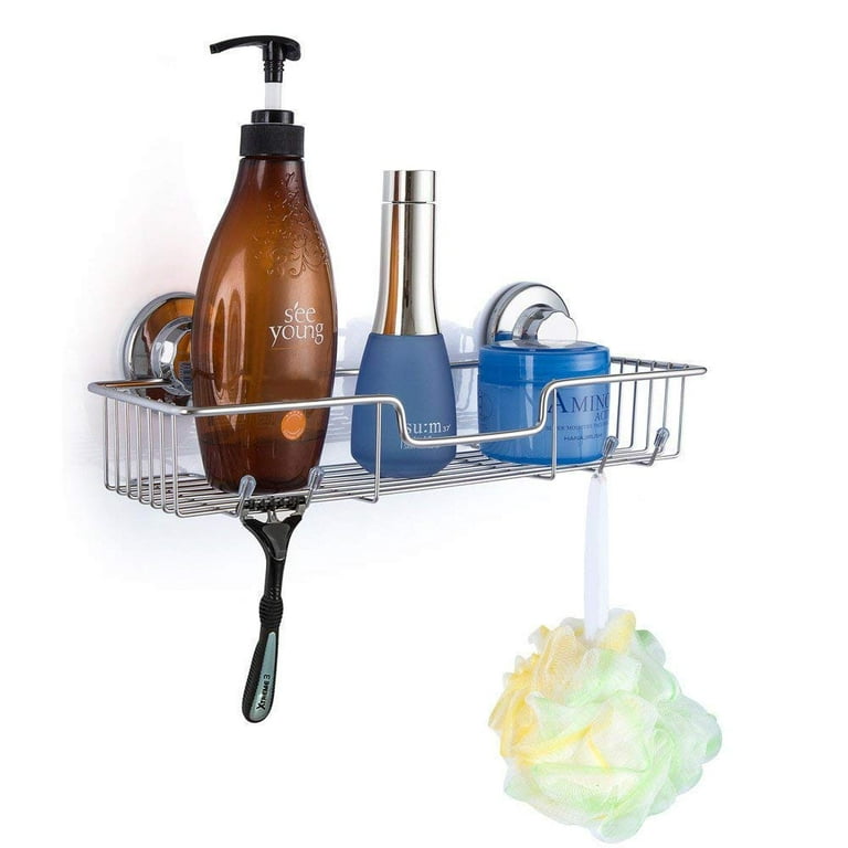 Vacuum Suction Cup Bathroom Kitchen Storage Basket with 2 hooks Stainless  Steel Hook Holder Organizer - Bed Bath & Beyond - 28624400
