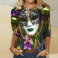 thumbnail image 1 of DDAPJ pyju Mardi Gras Chemise Femme T-Shirts de Carnaval Manches 3/4 Col Rond Masque Graphique T-Shirts Parade de la Nouvelle-Orléans Hauts Offres Limitées Multicolore m, 1 of 5