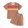 thumbnail image 4 of Arlun 2 Piece Workout Sets for Women Summer Striped Crew Neck Short Sleeve Tops Casual Shorts Color Blocked Sweatsuit Casual Outdoor Sports and Leisure Matching Outfits Khaki M, 4 of 4