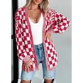 thumbnail image 6 of Eytino Cardigans for Women Checkered Color Block Oversized Cardigan Long Sleeve Plaid Knit Open Front Sweaters, 6 of 11