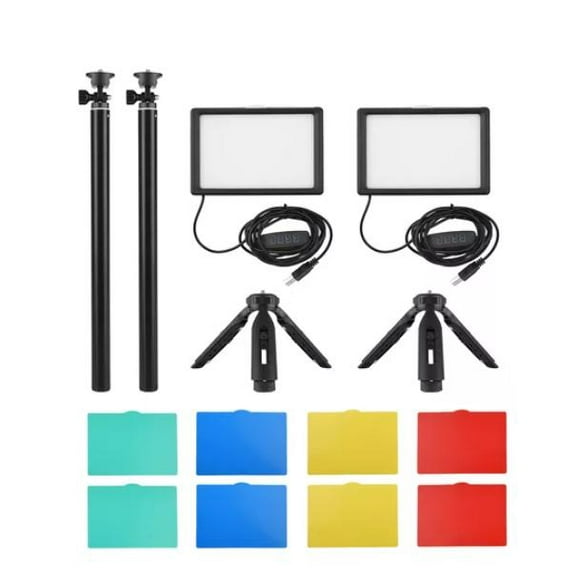 Paquete de 2 Luces Led Para Video, 5600 K, Luces Fotográficas Usb Regulables Con Mini Trípode Y Filtros de Colores Para Estudios Fotográficos, Tomas Desde Ángulos Pequeños(A)