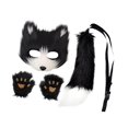 thumbnail image 4 of Conjunto de máscara y cola de animales, accesorios para fotos, cola de animal para carnaval, fiesta de Halloween Negro, 4 of 8