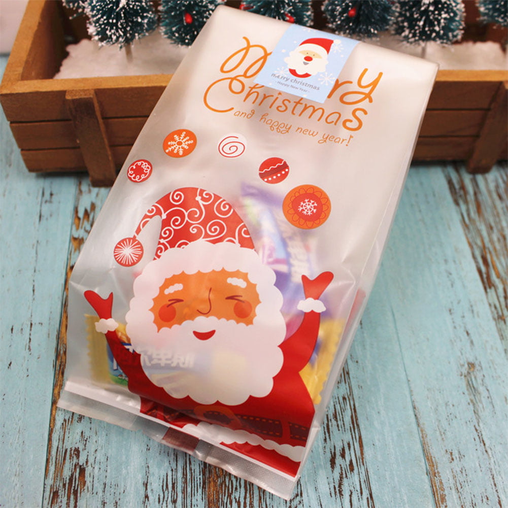 50PCS Self Adhesive Christmas Santa Candy Bag Treat Cookie Gift Pack Bags Party 