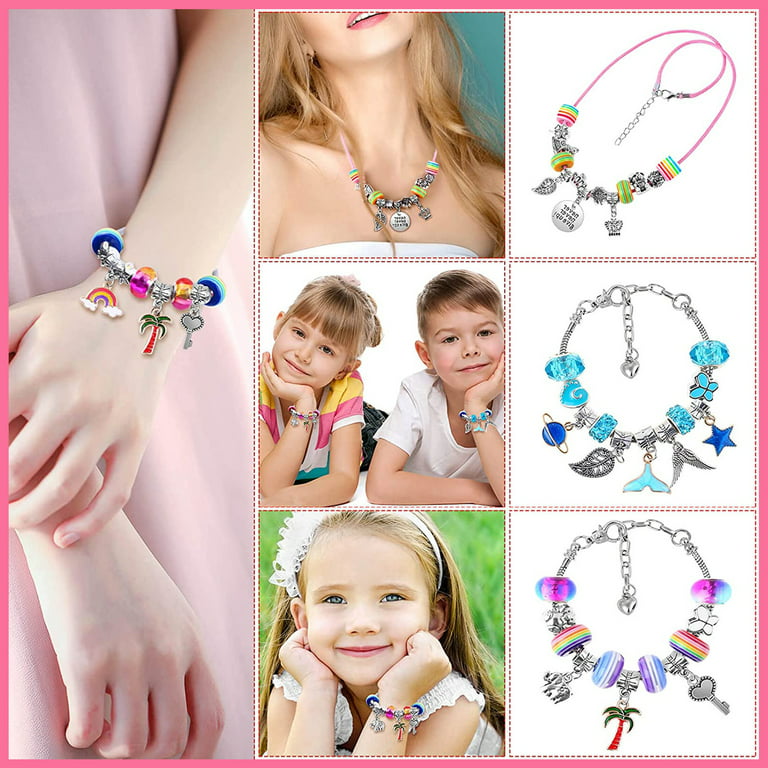 71pcs Charm Bracelet Making Kit, PASEO Jewelry Making Supplies Beads,  Unicorn/Mermaid DIY Jewelry Chain Charm Christmas Gift Set for Girls Teens  Age