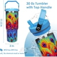 thumbnail image 3 of 30 oz Peacock Flip Straw Tumbler with Top Handle for Peacock Lover Resuable Vacuum Insulated Flip Top Water bottle for Home Office Car Dishwasher Safe Colorful Peacock, 3 of 6