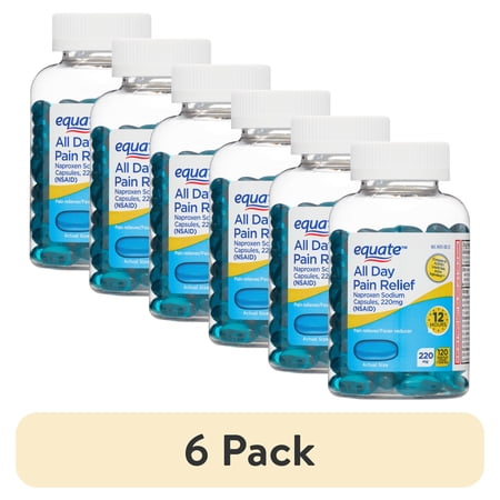 (6 pack) Equate All Day Pain Relief Naproxen Sodium Liquid Gels, 220 mg, 120 Count, Compare to ALEVE® Liquid Gels Active Ingredient
