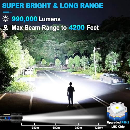 Rechargeable Flashlights High Lumens,99000LM Super Bright Flashlight,Adjustable Powerful Flash Light with 8 Modes & COB Light,Waterproof Handheld Flashlight for Home Camping