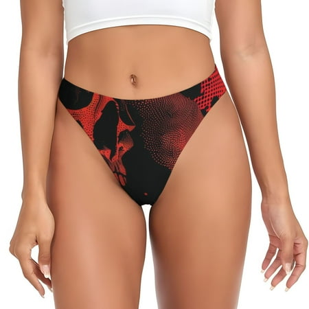 Sigee Red And Black Abstract Skull for Women s G-String Panty  Low Rise  Soft Lace Perfect for Everyday Wear or Special Occasions-4X-Large