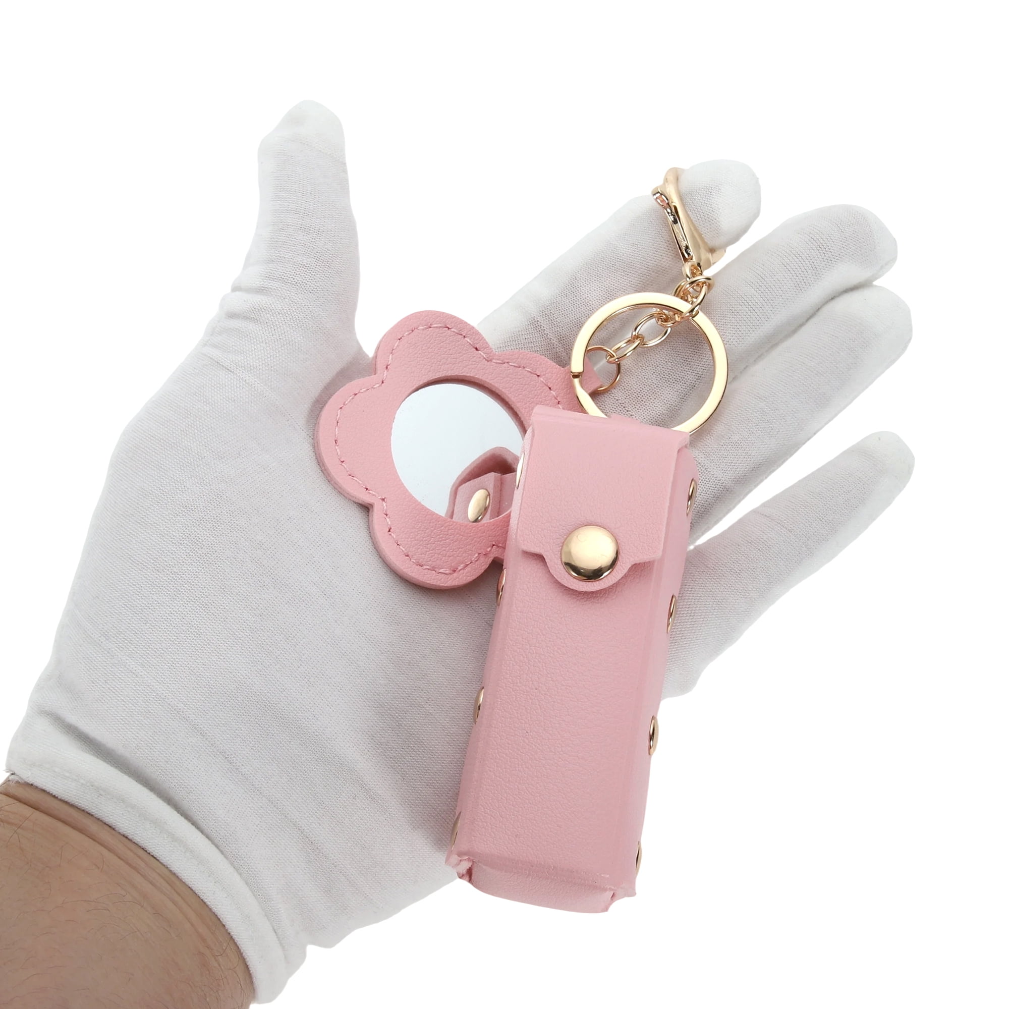 Unique Bargains Durable Flower Mirror Handbag Charms Keychains 1 Piece Pink