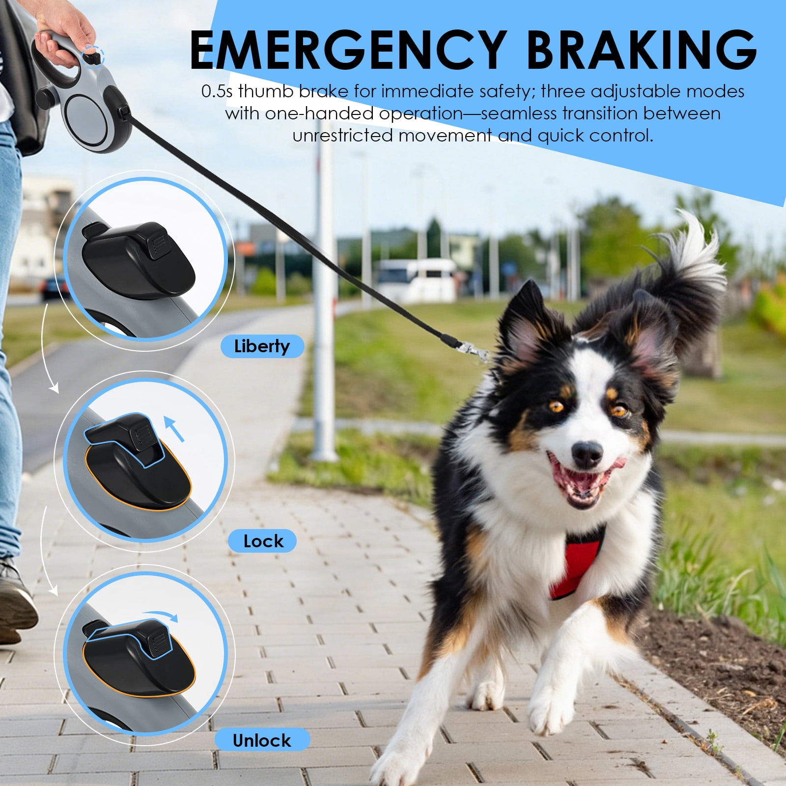 Threns Retractable Dog Leash,26 ft Heavy Duty Dog Leash for Dogs up to 110lbs,Pet Walking Leash with Waste Bag,Strong Nylon Tape,No Tangle,One-Handed Brake,Pause,Lock