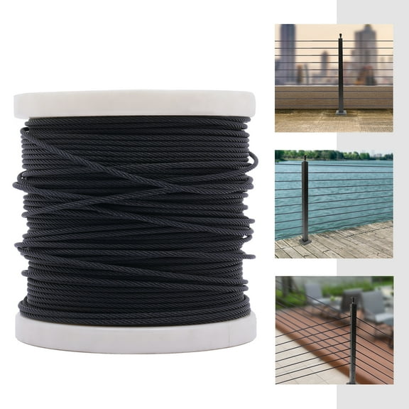 Stainless Steel Wire 400ft Black Wire Rope,T316 Stainless Steel Cable 1/8 inch,7x7 Strands Deck Rail Balusters Stair Porch DIY Balustrade Hanging Steel Wire Rope