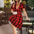 thumbnail image 3 of Easygdp Retro red and Black Houndstooth para Vestido Transpirable de Mujer, Vestido Suelto de Manga Corta con Pliegues y Bolsillos para el Verano, 3 of 6